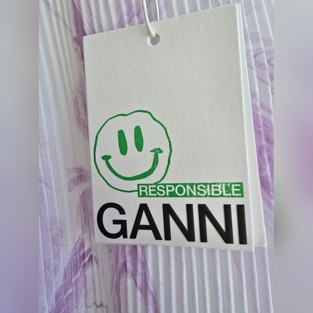 Ganni Purple and White Long Sleeve Mock Neck Dress, new with label - Picture 5 of 11